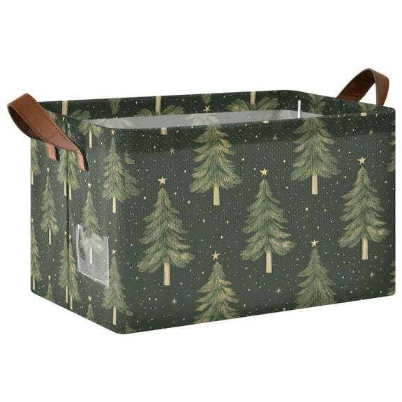 Yayeee Foldable Storage Basket for Shelves with Handles Waterproof Cloth Bins, Hand Drawn Christmas Trees