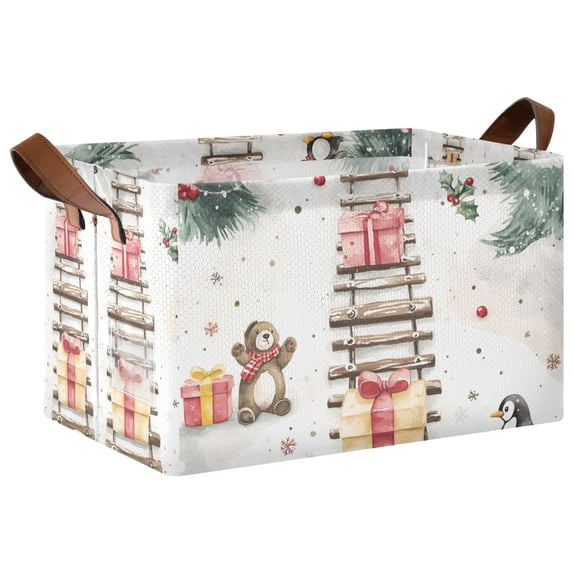Yayeee Foldable Storage Basket for Shelves with Handles Waterproof Cloth Bins, Holiday Train