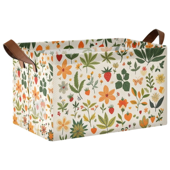 Yayeee Foldable Storage Basket for Shelves with Handles Waterproof Cloth Bins, Leaves Pattern