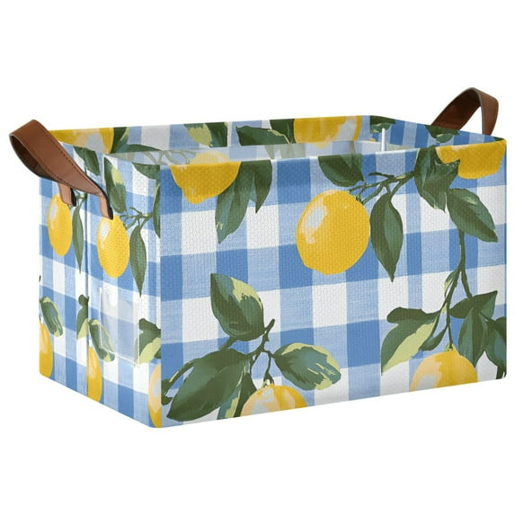 Yayeee Foldable Storage Basket for Shelves with Handles Waterproof Cloth Bins, Light Blue Plaid