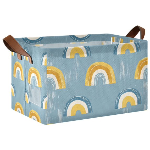 Yayeee Foldable Storage Basket for Shelves with Handles Waterproof Cloth Bins, Light Blue Rainbow