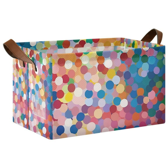 Yayeee Foldable Storage Basket for Shelves with Handles Waterproof Cloth Bins, Light Colorful Circles