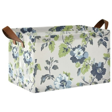 Yayeee Foldable Storage Basket for Shelves Waterproof Cloth Bins, Light Floral Pattern