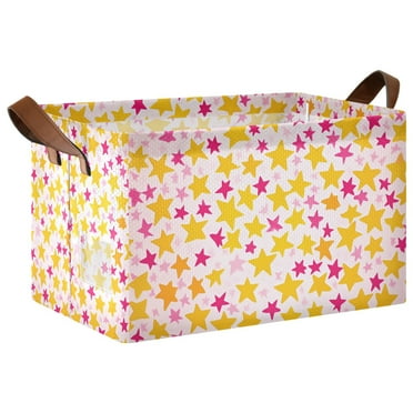 Yayeee Foldable Storage Basket for Shelves Waterproof Cloth Bins, Light Pink Stars