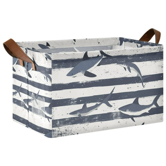 Yayeee Foldable Storage Basket for Shelves with Handles Waterproof Cloth Bins, Light Sharks
