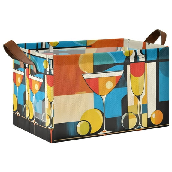 Yayeee Foldable Storage Basket for Shelves with Handles Waterproof Cloth Bins, Modern Cocktails