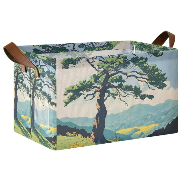 Yayeee Foldable Storage Basket for Shelves with Handles Waterproof Cloth Bins, Mounatin at Dawn