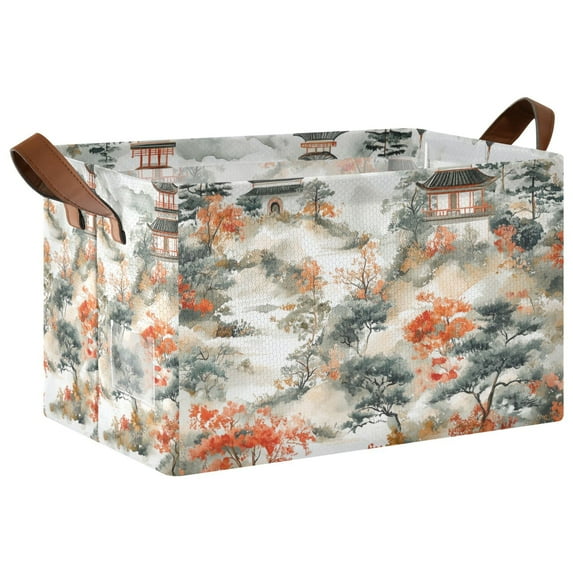 Yayeee Foldable Storage Basket for Shelves with Handles Waterproof Cloth Bins, Mountain Pattern