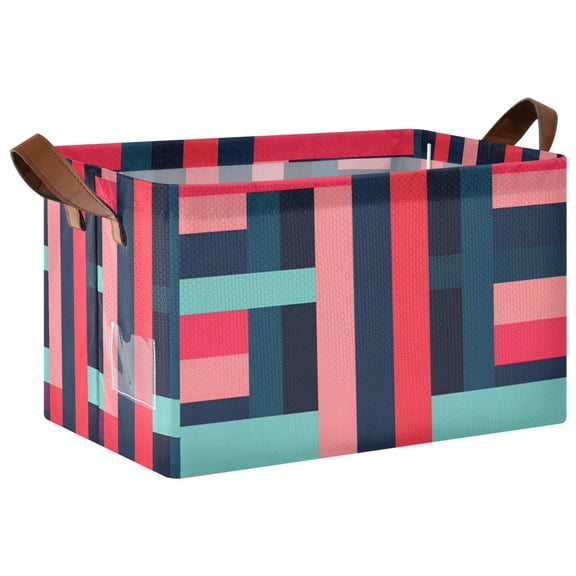 Yayeee Foldable Storage Basket for Shelves with Handles Waterproof Cloth Bins, Navy Blue Stripes