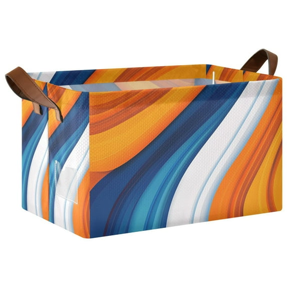 Yayeee Foldable Storage Basket for Shelves with Handles Waterproof Cloth Bins, Orange Abstract Wavy