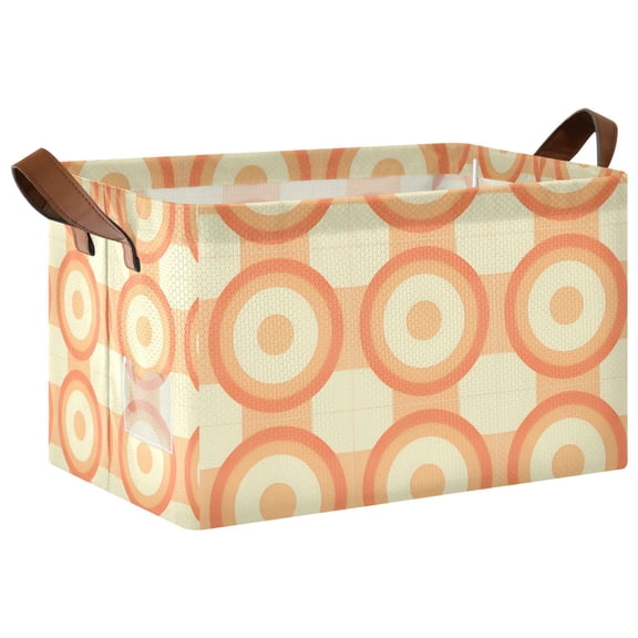 Yayeee Foldable Storage Basket for Shelves with Handles Waterproof Cloth Bins, Orange Circle
