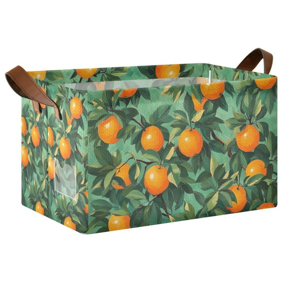 Yayeee Foldable Storage Basket for Shelves with Handles Waterproof Cloth Bins, Orange Tree Pattern
