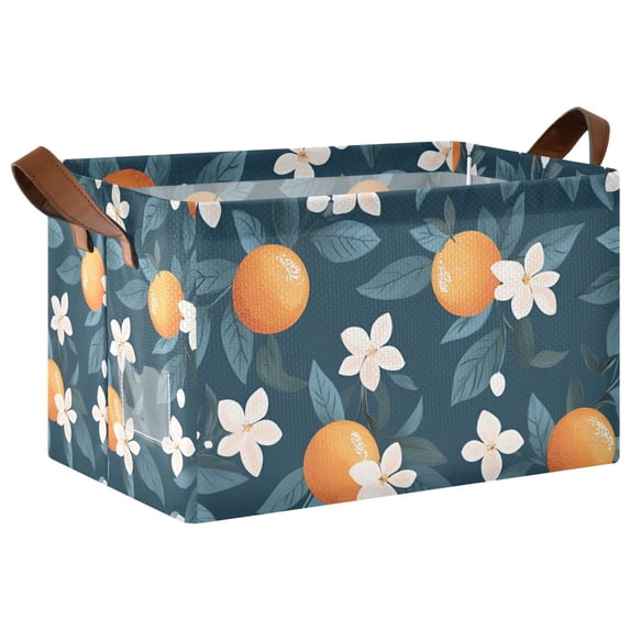 Yayeee Foldable Storage Basket for Shelves with Handles Waterproof Cloth Bins, Oranges Pattern