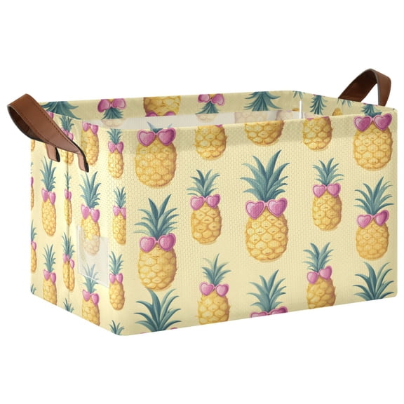 Yayeee Foldable Storage Basket for Shelves with Handles Waterproof Cloth Bins, Pineapple Love