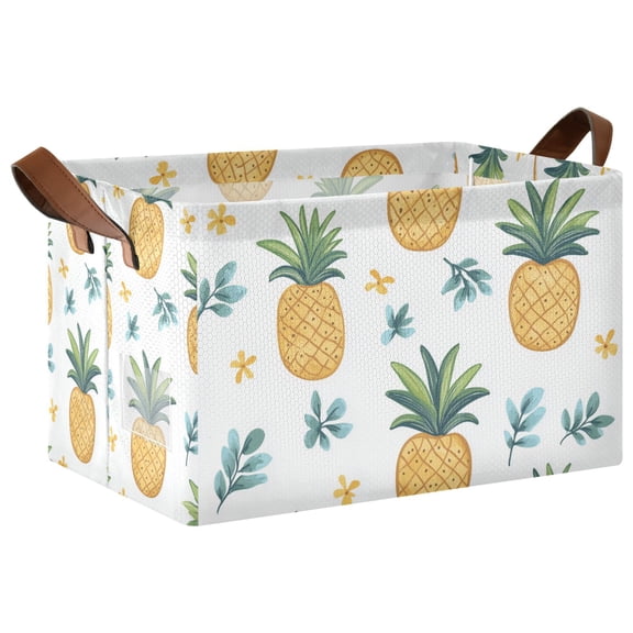 Yayeee Foldable Storage Basket for Shelves with Handles Waterproof Cloth Bins, Pineapple