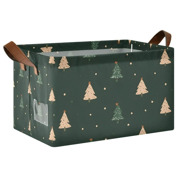 Yayeee Foldable Storage Basket for Shelves with Handles Waterproof Cloth Bins, Pink Christmas Trees