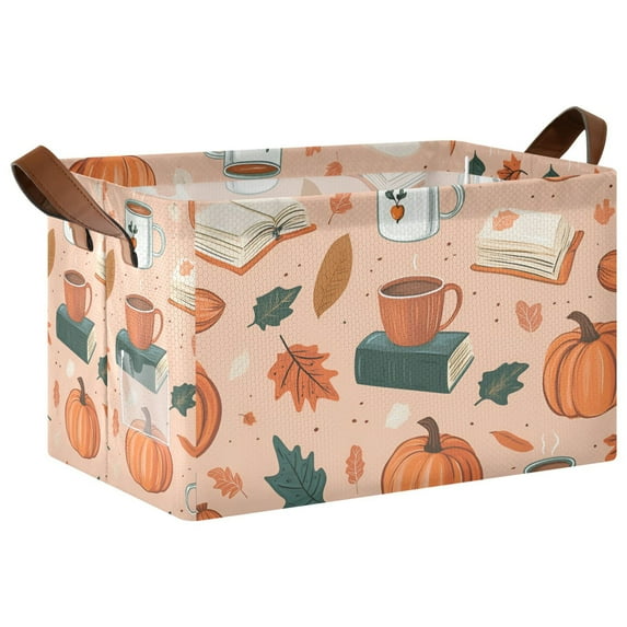 Yayeee Foldable Storage Basket for Shelves with Handles Waterproof Cloth Bins, Pink Fall Coffee