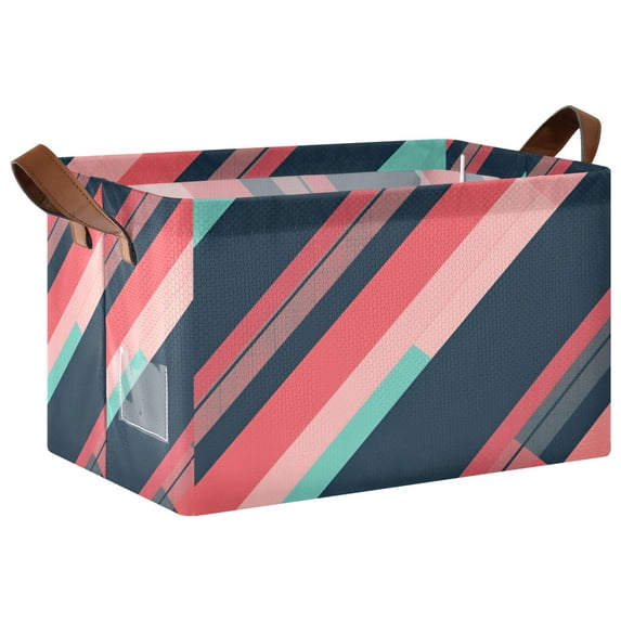Yayeee Foldable Storage Basket for Shelves with Handles Waterproof Cloth Bins, Pink Geometric