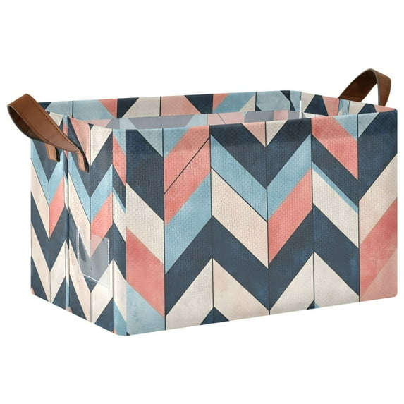 Yayeee Foldable Storage Basket for Shelves with Handles Waterproof Cloth Bins, Pink Geometric