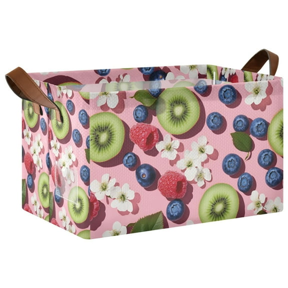 Yayeee Foldable Storage Basket for Shelves with Handles Waterproof Cloth Bins, Pink Kiwi