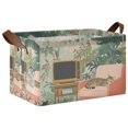 thumbnail image 1 of Yayeee Foldable Storage Basket for Shelves with Handles Waterproof Cloth Bins, Pink and Green Cat, 1 of 7