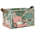 thumbnail image 1 of Yayeee Foldable Storage Basket for Shelves with Handles Waterproof Cloth Bins, Pink and White Cat, 1 of 7