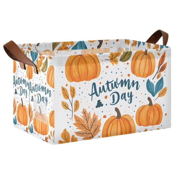 Yayeee Foldable Storage Basket for Shelves with Handles Waterproof Cloth Bins, Pumpkins Pattern