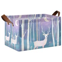 Yayeee Foldable Storage Basket for Shelves with Handles Waterproof Cloth Bins, Purple Night Deer