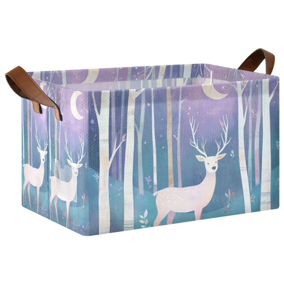 Yayeee Foldable Storage Basket for Shelves with Handles Waterproof Cloth Bins, Purple Night Deer