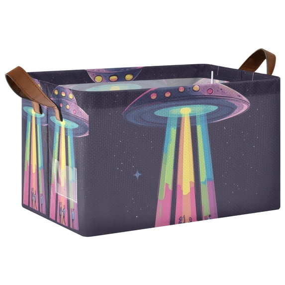 Yayeee Foldable Storage Basket for Shelves with Handles Waterproof Cloth Bins, Purple UFO