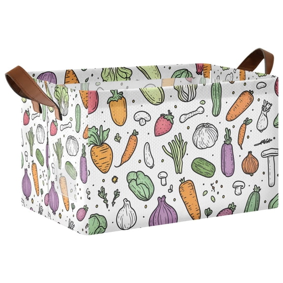 Yayeee Foldable Storage Basket for Shelves with Handles Waterproof Cloth Bins, Purple Vegetables Pattern