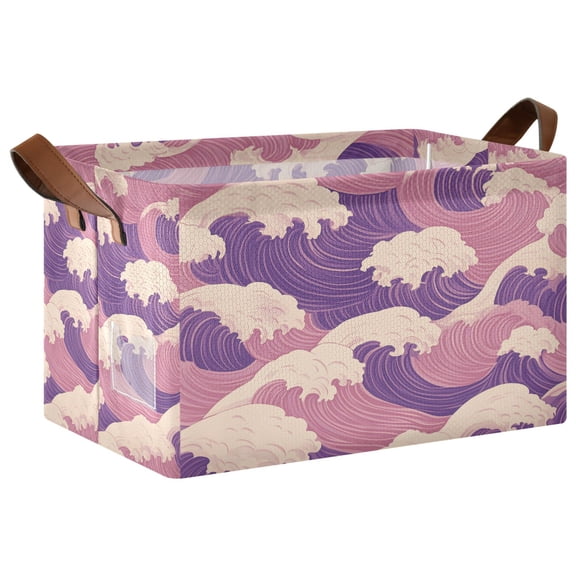 Yayeee Foldable Storage Basket for Shelves with Handles Waterproof Cloth Bins, Purple Wave Pattern