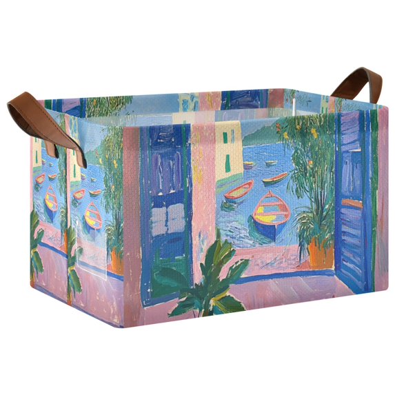 Yayeee Foldable Storage Basket for Shelves with Handles Waterproof Cloth Bins, Purple Window