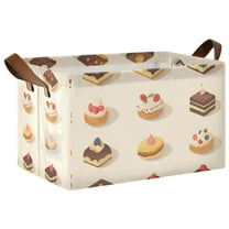 Yayeee Foldable Storage Basket for Shelves with Handles Waterproof Cloth Bins, Red Cakes