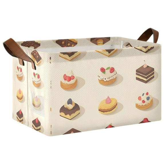 Yayeee Foldable Storage Basket for Shelves with Handles Waterproof Cloth Bins, Red Cakes