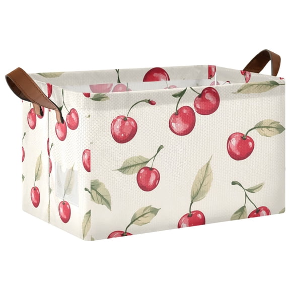 Yayeee Foldable Storage Basket for Shelves with Handles Waterproof Cloth Bins, Red Cherry