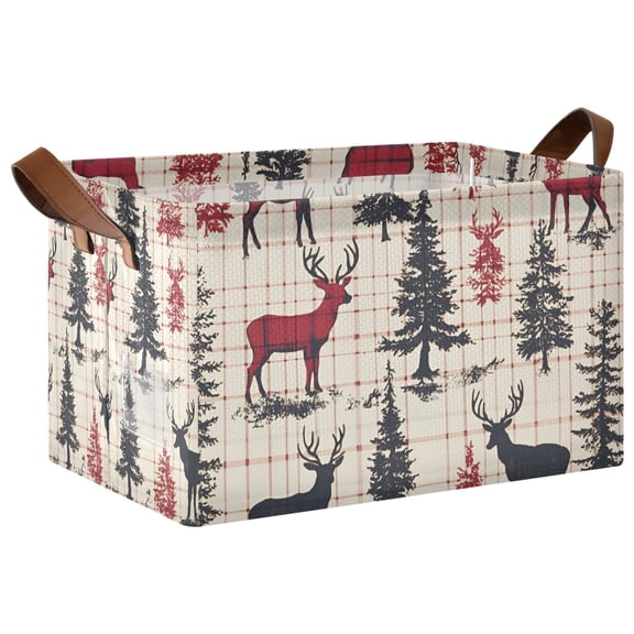 Yayeee Foldable Storage Basket for Shelves with Handles Waterproof Cloth Bins, Red Deer
