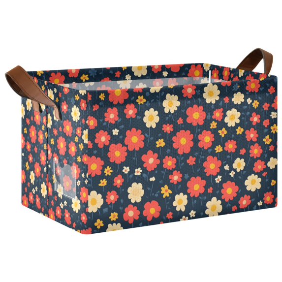 Yayeee Foldable Storage Basket for Shelves with Handles Waterproof Cloth Bins, Red Floral