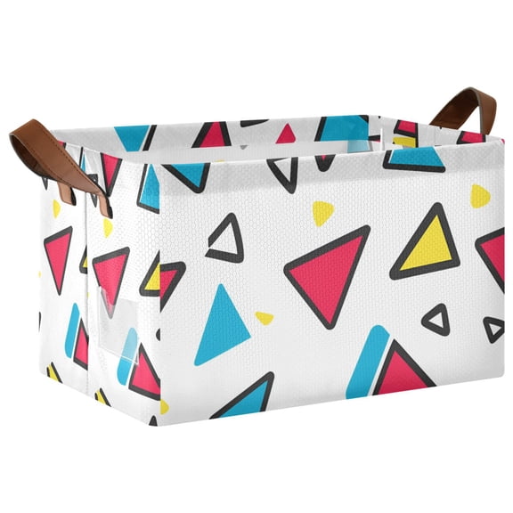 Yayeee Foldable Storage Basket for Shelves with Handles Waterproof Cloth Bins, Red Triangles