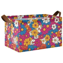 Yayeee Foldable Storage Basket for Shelves Waterproof Cloth Bins, Red Whimsical Floral