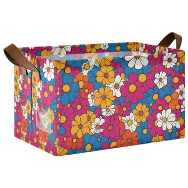 Yayeee Foldable Storage Basket for Shelves Waterproof Cloth Bins, Red Whimsical Floral
