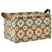Yayeee Foldable Storage Basket for Shelves Waterproof Cloth Bins, Retro Blossom Flower