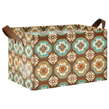 Yayeee Foldable Storage Basket for Shelves Waterproof Cloth Bins, Retro Blossom Flower