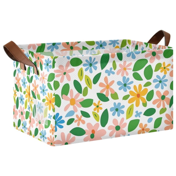 Yayeee Foldable Storage Basket for Shelves with Handles Waterproof Cloth Bins, Retro Blue Floral