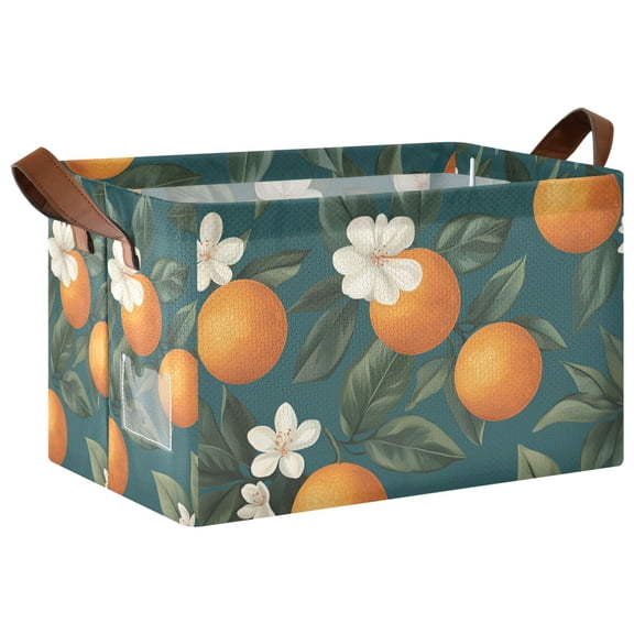 Yayeee Foldable Storage Basket for Shelves with Handles Waterproof Cloth Bins, Retro Floral Orange