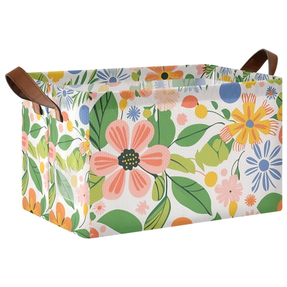 Yayeee Foldable Storage Basket for Shelves with Handles Waterproof Cloth Bins, Retro Pink Floral