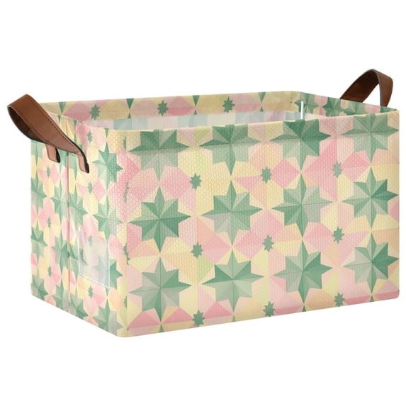 Yayeee Foldable Storage Basket for Shelves with Handles Waterproof Cloth Bins, Retro Symmetrical Stars