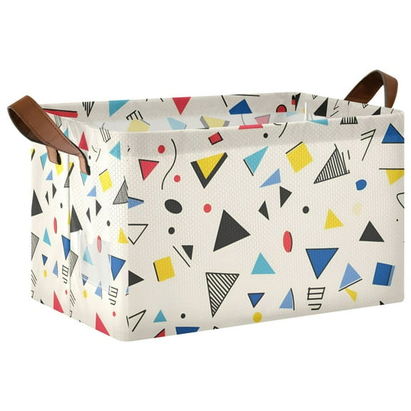 Yayeee Foldable Storage Basket for Shelves with Handles Waterproof Cloth Bins, Retro Triangles