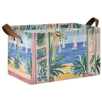 Yayeee Foldable Storage Basket for Shelves Waterproof Cloth Bins, Seaside Leaves