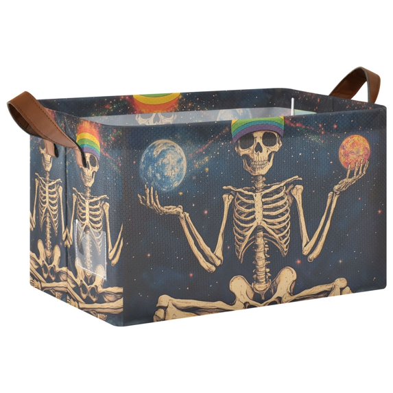 Yayeee Foldable Storage Basket for Shelves with Handles Waterproof Cloth Bins, Skeleton with Rainbow